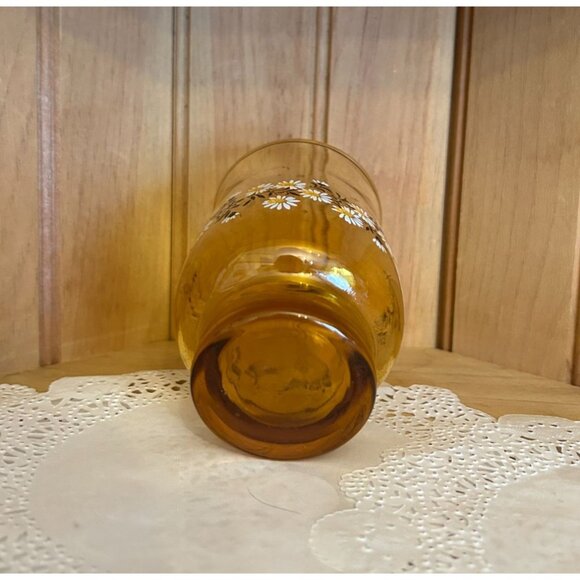 Vintage Libbey Amber Glass Tumbler Retro Drinkware Daisy Pattern - Picture 2 of 4